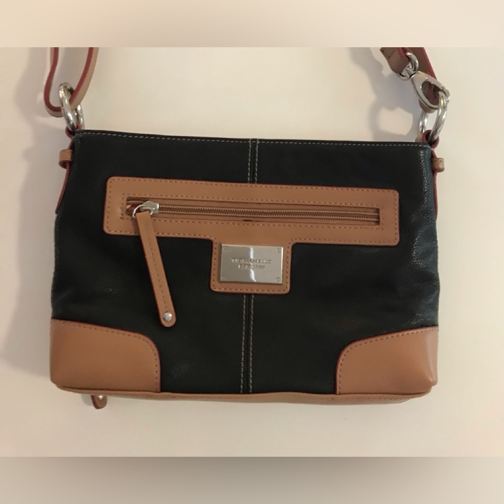 Tignanello Black & Cognac Brown Crossbody or Shoulder Adjustable Purse